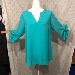 CHAUS crepe teal top
